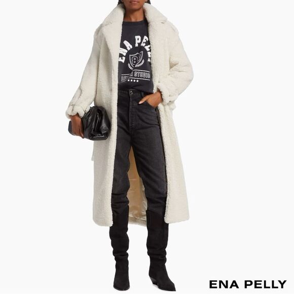 Ena Pelly **NWT** Harri Oversized Belted Teddy Coat in Bone White - Picture 6 of 14